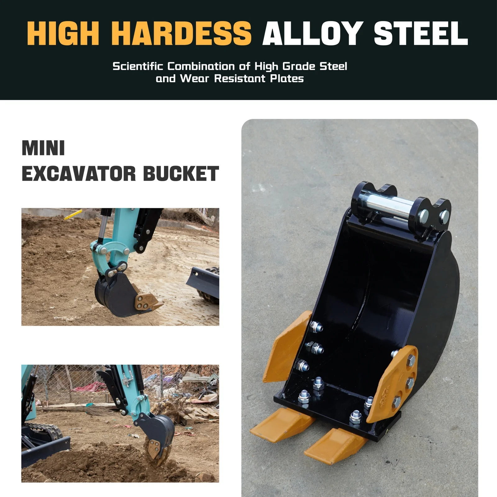 Minibagger, schmaler Schaufel, Schaufel, Bohrungsdurchmesser 0,98 Zoll, mittlerer Radstand 3,54 Zoll, mit 2 Metallzähnen, geeignet für 1-1,5