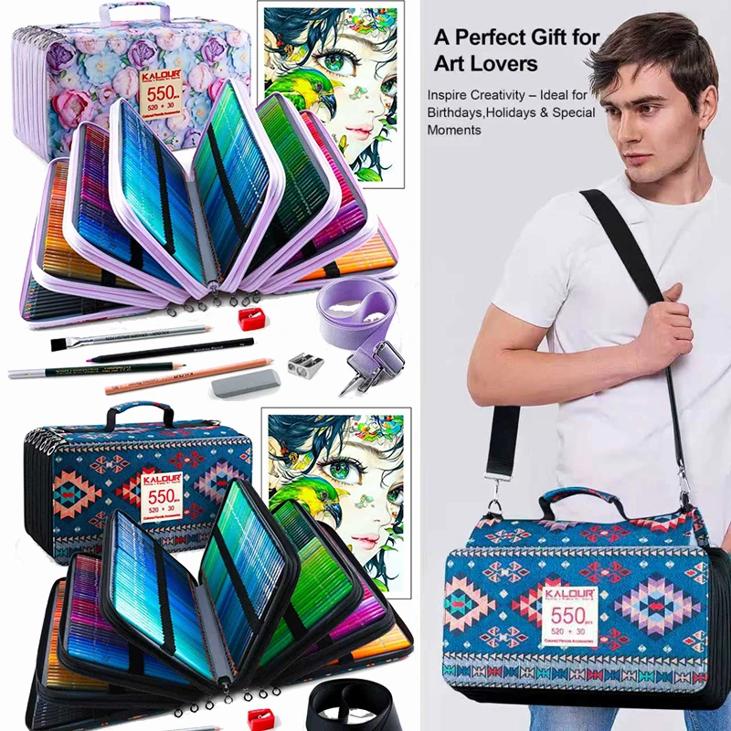 

KALOUR Colored Pencils Sketching Tools Set 550pcs Pre-sharpened Rich Pigment Core Organized in Shoulder Bag Premium Accessories