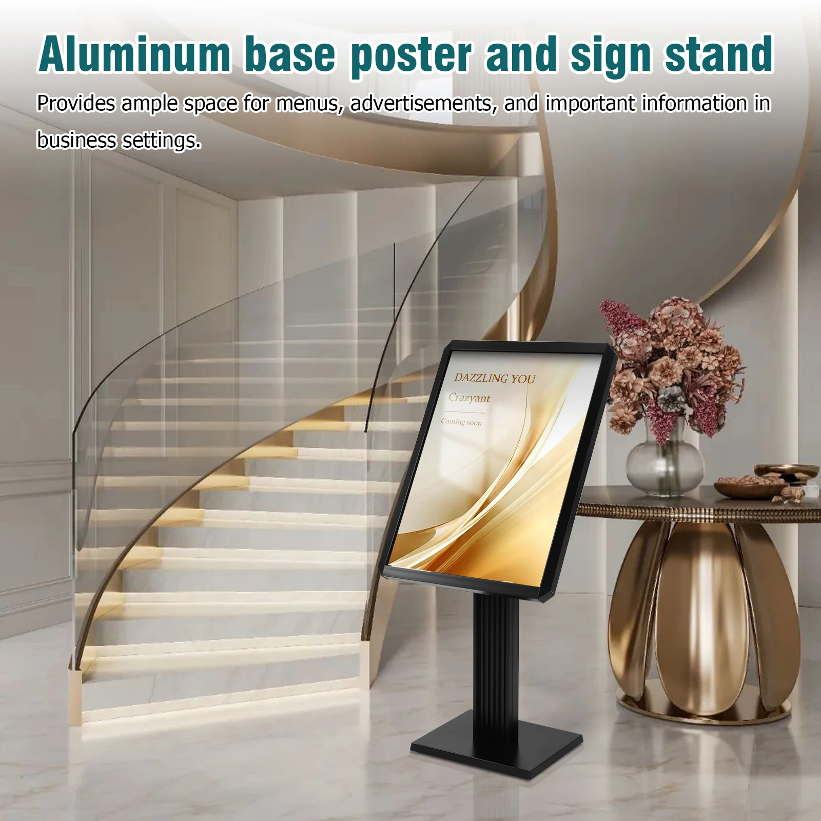 

Sign Holder Floor Stand Adjustable Pedestal Poster Banner Stand with Snap-Open Frame Display for Malls Schools Restaurants