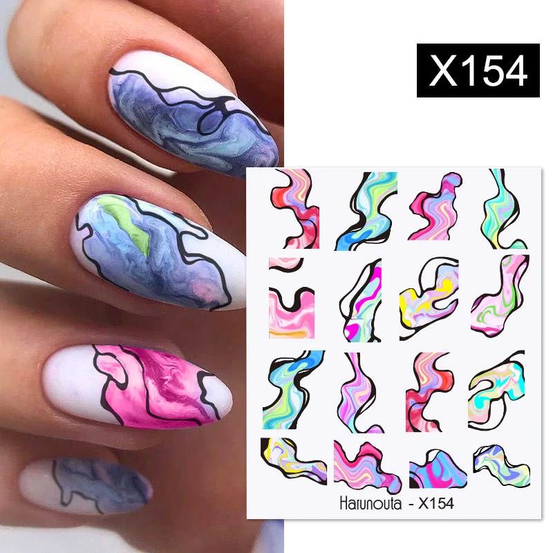 Harunouta Ink Blooming Marble Water Decals Flower Leaves Transfer Sliders Paper Abstract Geometric Lines Nail Stickers Watermark