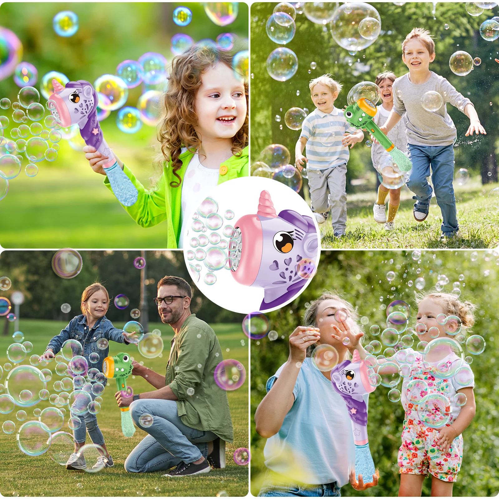 VATOS-Bubble Wands Maker Gun X2 avec lumière et musique pour filles et garçons, machine à bulles fantaisie, recharge automatique, cadeau de fête