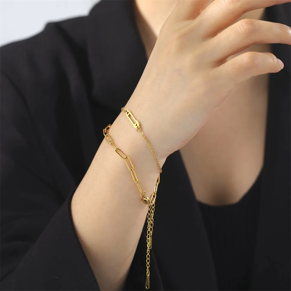 Unift Simplicity Safety Pin Bracelet Women Girls Delicate Stainless Steel Chain Bracelet Fashion Peaceful Statement Jewelry Gift