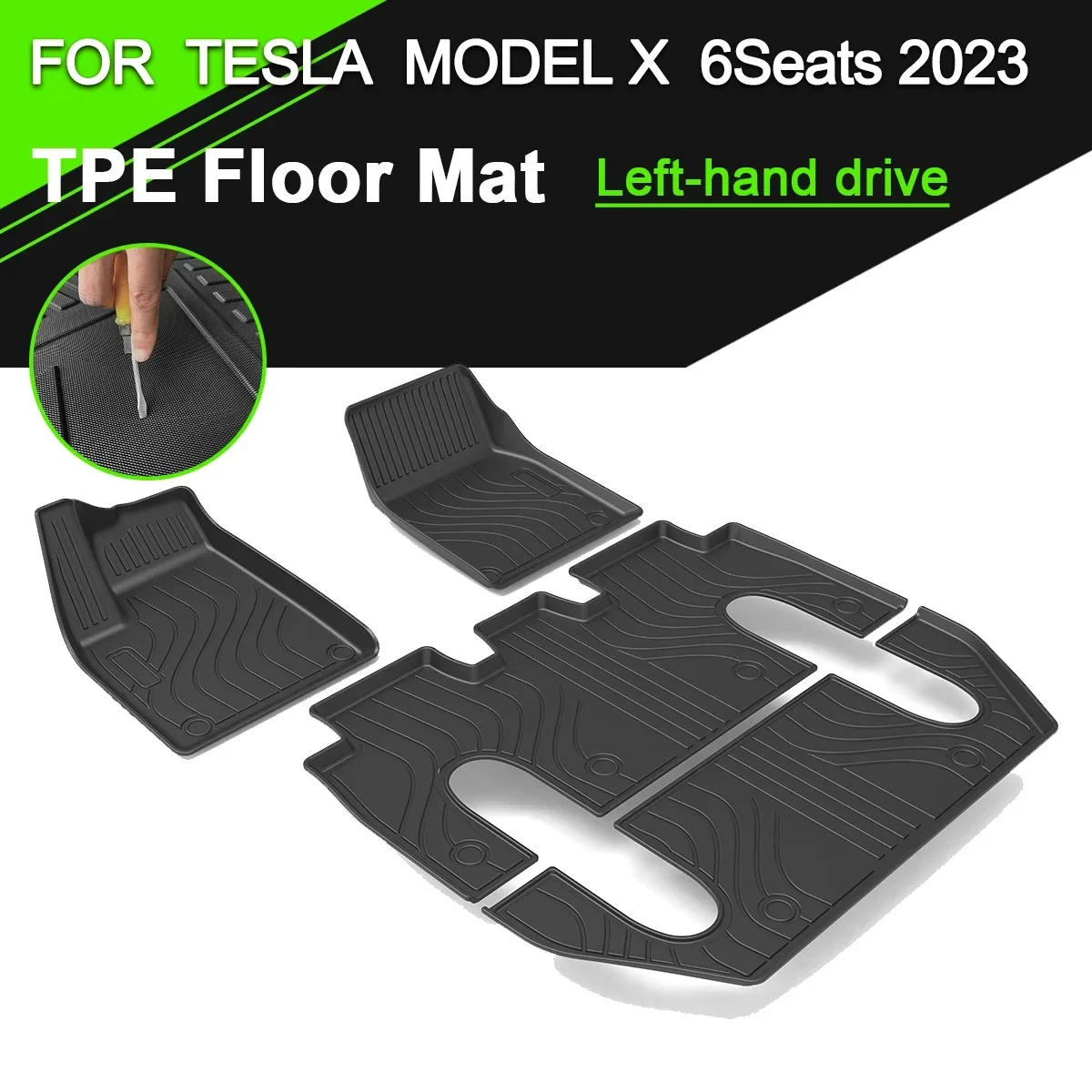 Car Floor Mat TPE Rubber Waterproof Non-Slip Fully Surrounded Refit Left Hand Drive for Tesla Model X 6/7 Seaters 2023