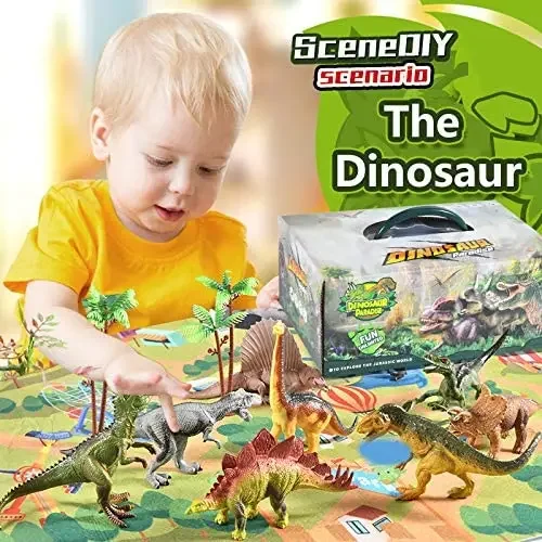 Dinosaur Toys 3D Educational Realistic Dinosaur playset, Activity Play Mat to Create a Dino World Including T-Rex Triceratops