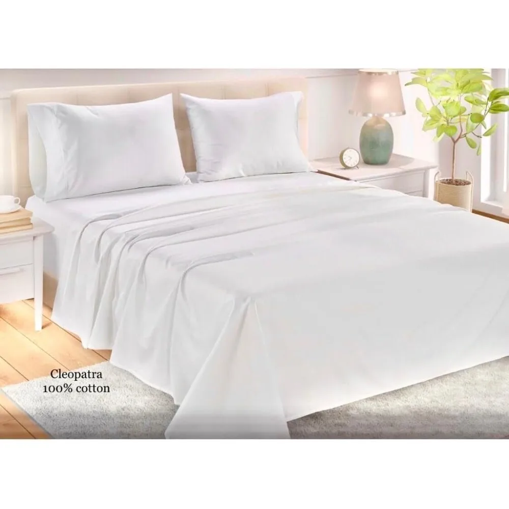 Thread Count Cotton Sheet White Queen Sheets Set, 4-Piece Long-Staple Pure 100% Egyptian Cotton Sheets for Bed, Breathable,