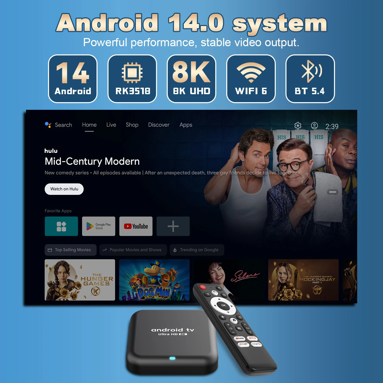 صندوق التلفزيون الذكي Q18 Rockchip RK3518 Android 14 TV Box 8K Google Assistant Netflix مشغل الوسائط المتعددة 2.4G 5G Wifi 6 BT5.4 128G ATV