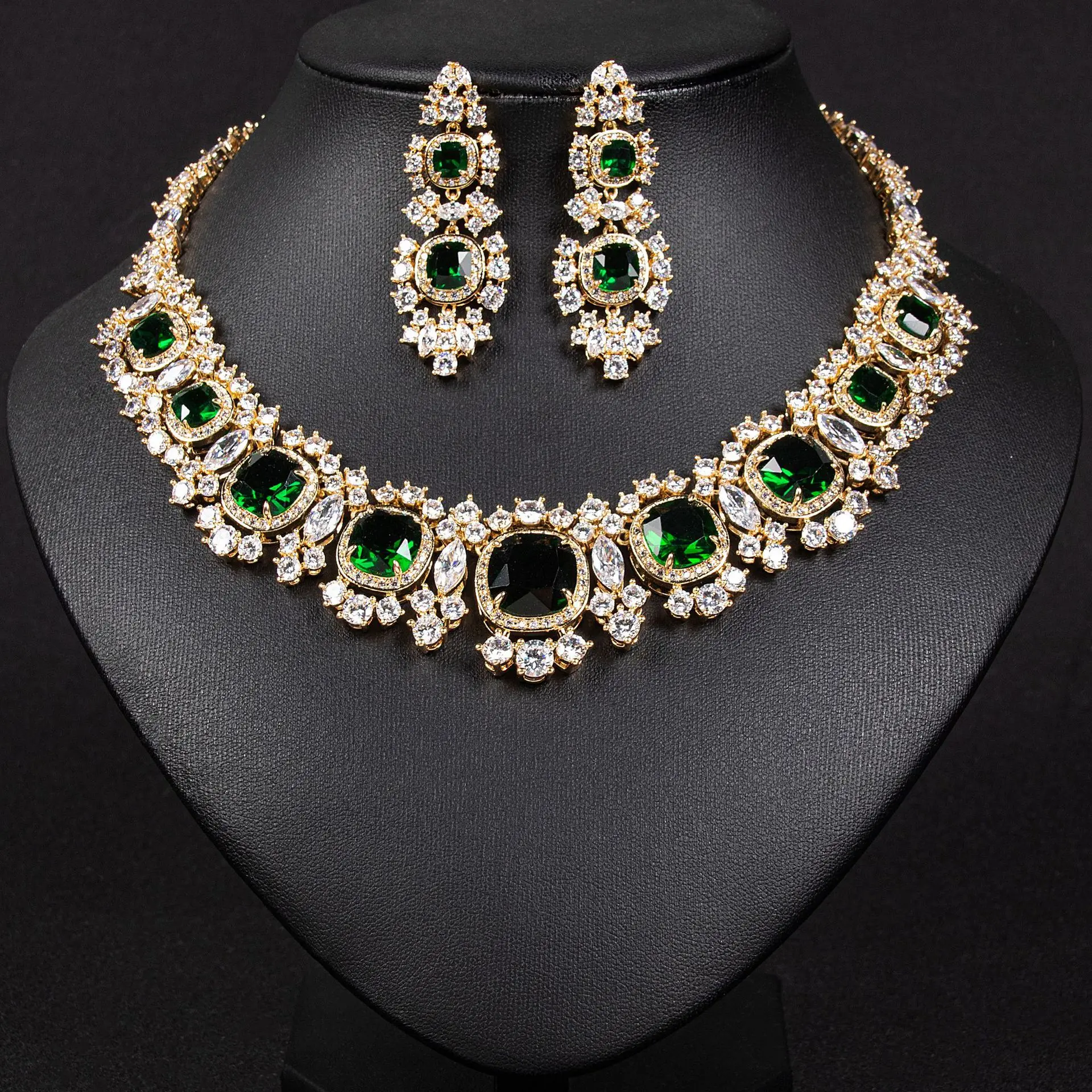 New Noble Gentle Sparkling Red Jewellery Necklace Earrings Set Summer Women Dresses Party Prom Banquet Bridal Gift Accessorie