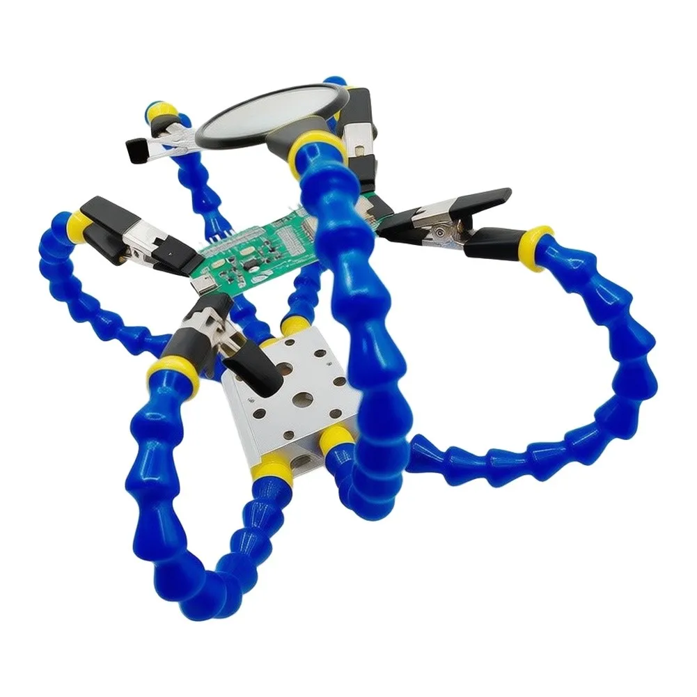 Soldering Helping Hands Magnifying Stand Kit With 4*Rubber-Tip Clips And 4-5x Glass For Octopus Soldering Clamp Set For PCB Work