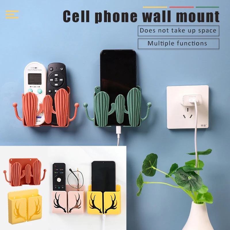 Creativity Shelves Mobile Phone Charging Dock Stand Wall Debris Storage Rack Self-adhesive Remote Control Holder Room Organizer