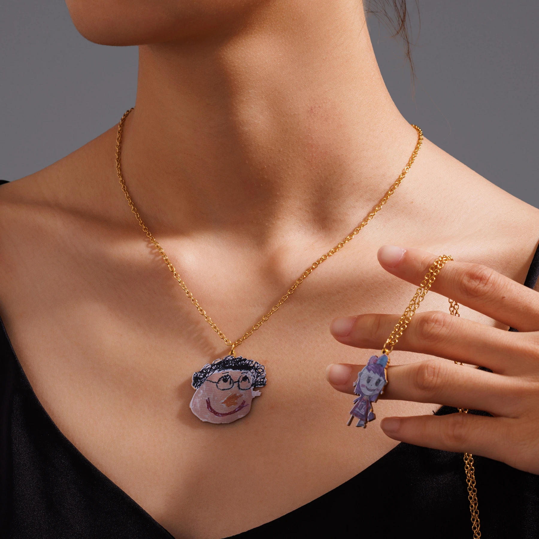 

Nextvance Custom Kids Drawing Necklace For Women UV Printing Children Artwork Stainless Steel Choker Jewelry Personalized Gifts