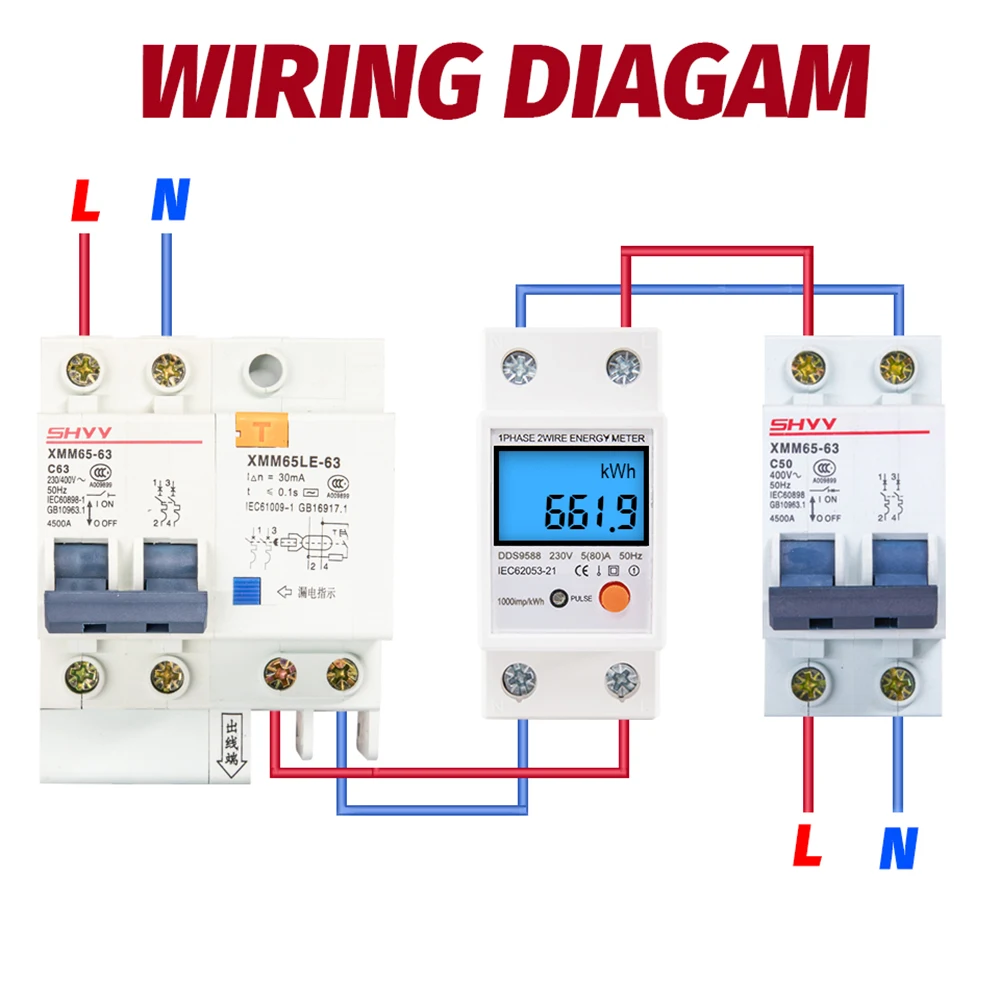 AC 110V/220V Din Rail LCD Display Digital Single Phase Energy Meter KWh Power Consumption Electronic Wattmeter Reset Zero