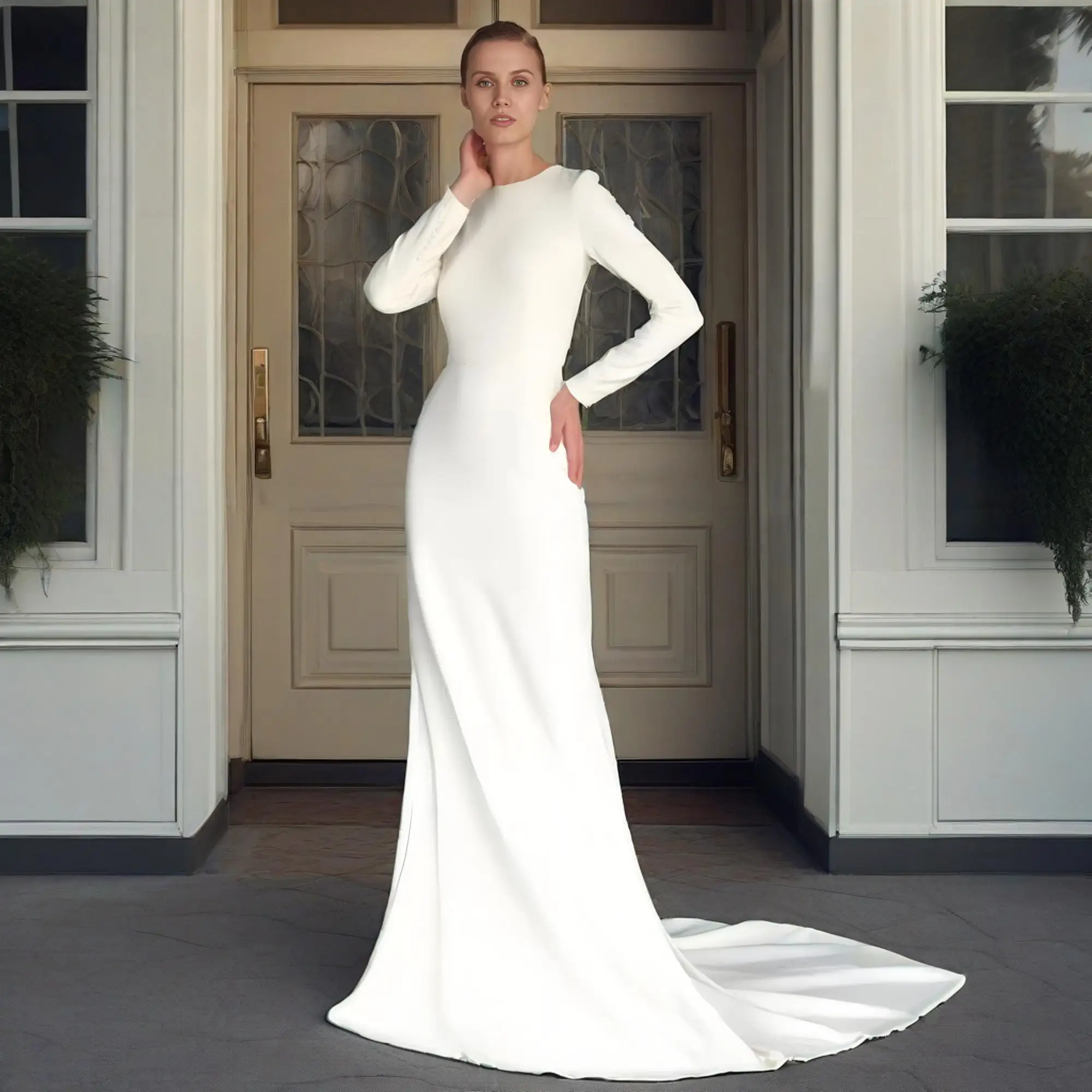 Customized Muslim High Quality O-Neck Mermaid Ivory Wedding Dresses 2026 Full Draped Pleat Modest Bride Gowns robe de mariée