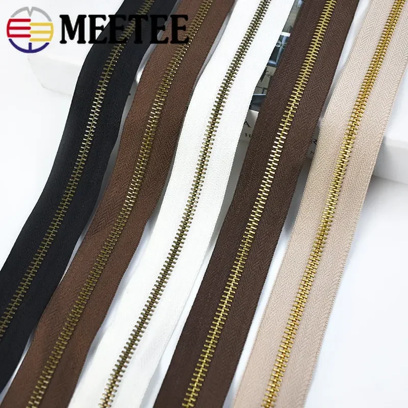 2/4Meters Meetee 5# Metal Zipper Bronze Continuous Zippers Roll DIY Zip for Sewing Accessories Crafts Clothing Decoration Zips