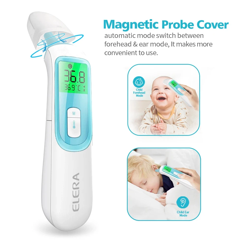 ELERA Cheap Infrared Baby Forehead And Ear Thermometer Fast Accurate Measurement Digital LCD Non-contact Children Termometro