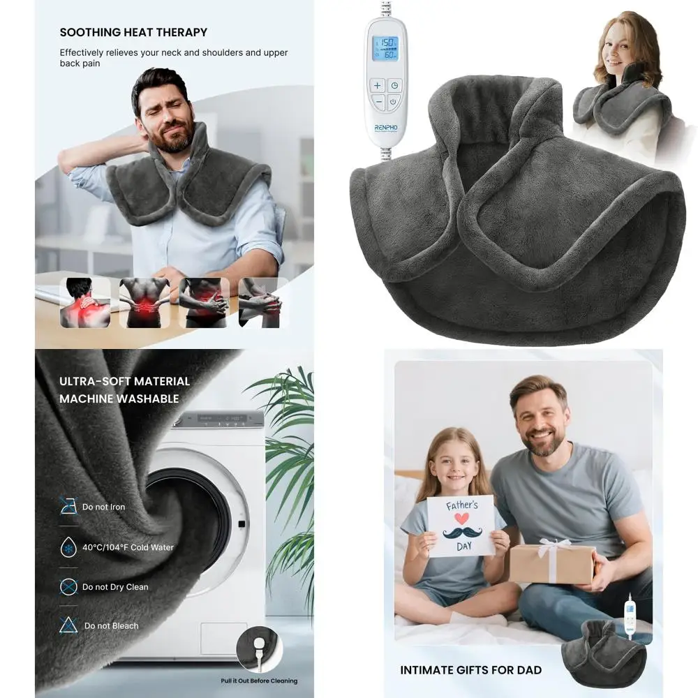 

Электрическая грелка 21x23 см, серая, сертифицирована ETL, идеально подходит для облегчения боли в шее, плечах и спине