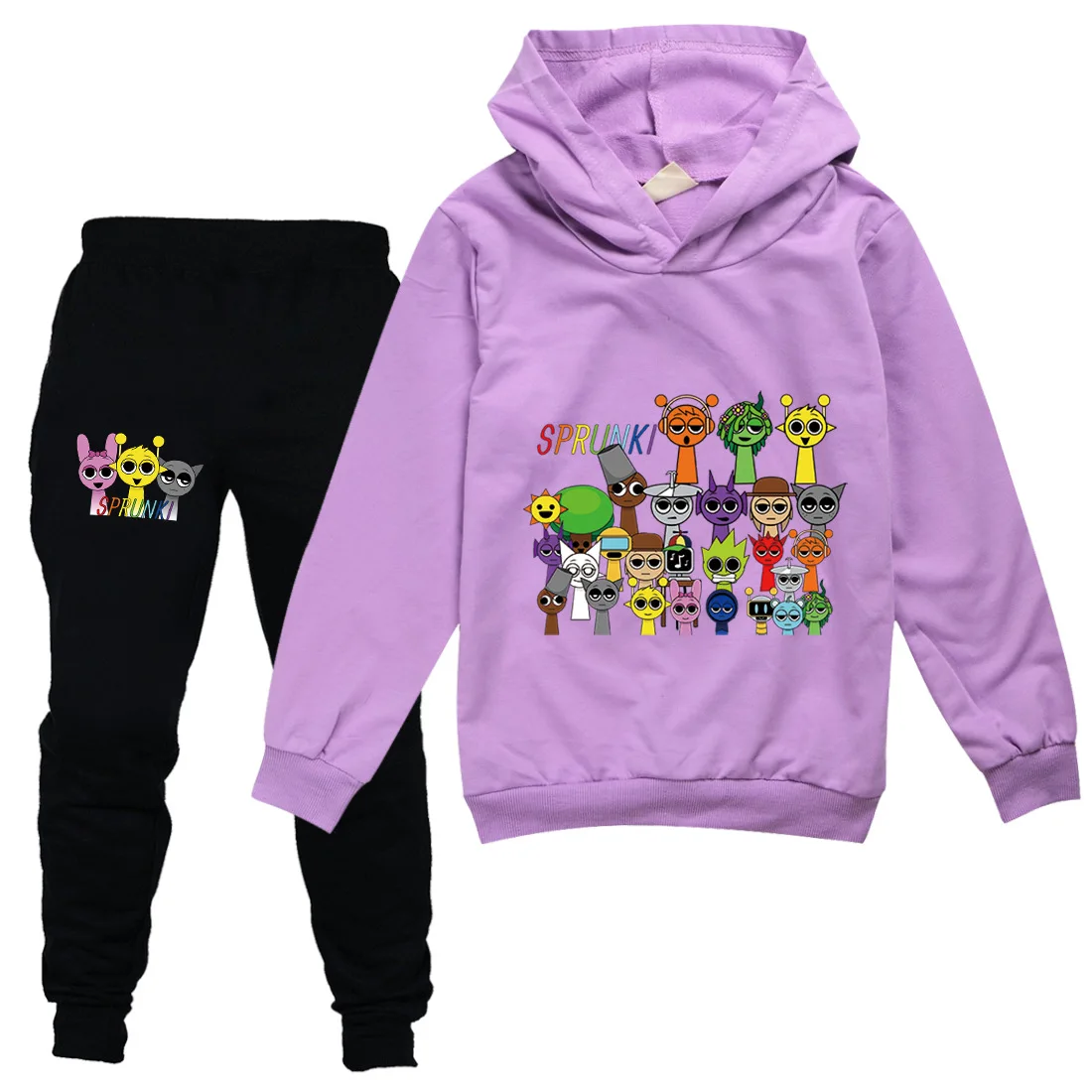 Sprunki SChildren's Hoodie and Pants Set Sweatshirt and Pants Game Incredibox Clothes Long Sleeve Tracksuit Kids Boys Girls 2Pcs