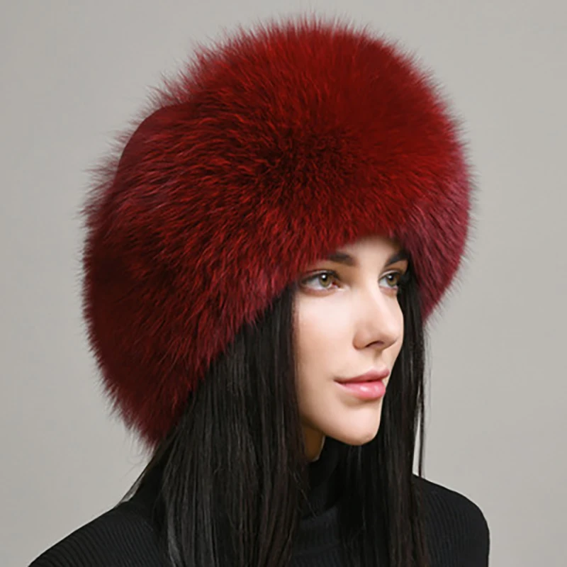 2024 New Style Winter Russian 100% Natural Real Fox Fur Hat Women Quality Real Fox Fur Bomber Hats Hot Real Genuine Fox Fur Caps