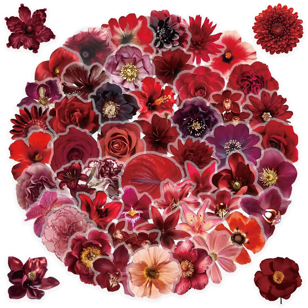 10/62PCS Red Flowers Plants Graffiti Stickers Personality De