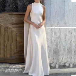 Customized Simple Party Gowns Elegant O Neck Tank Evening Gown A Line New With Scarf Prom Dresses Vestidos De Novia
