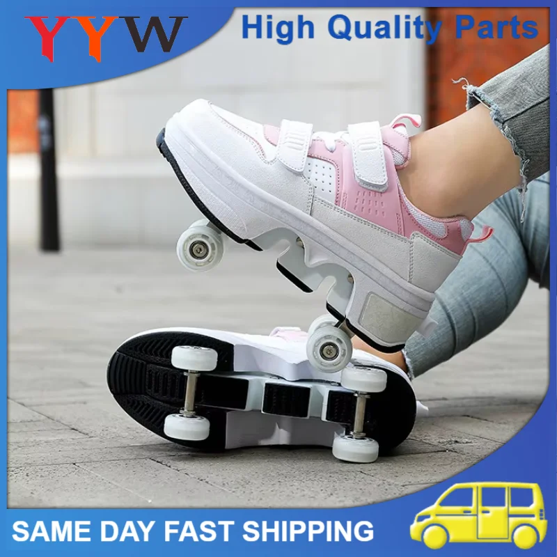 Deform Rollschuhe mit 4 Rädern Schuhe Runaway Parkour 4-Rad Skate Sneakers Deformation Schuhe für Frauen Jugend Erwachsene Geschenk