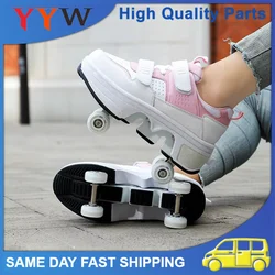 Patines de ruedas deformados con 4 ruedas, zapatos Runaway Parkour, zapatillas de patín de 4 ruedas, zapatos de deformación para mujeres, jóvenes, regalo para adultos