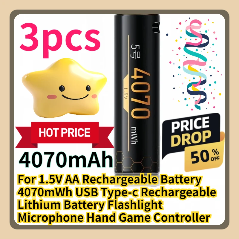 

For 1.5V AA Rechargeable Battery 4070mWh USB Type-c Rechargeable Lithium Battery Flashlight Microphone Hand Game Controller