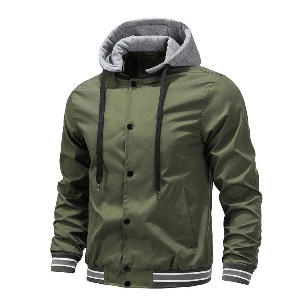 

Hooded Bomber Jacket Men Fashion College Jacket with Hood Autumn Winter Lightweight Coats Men Casual Jacket 2022 Brand New