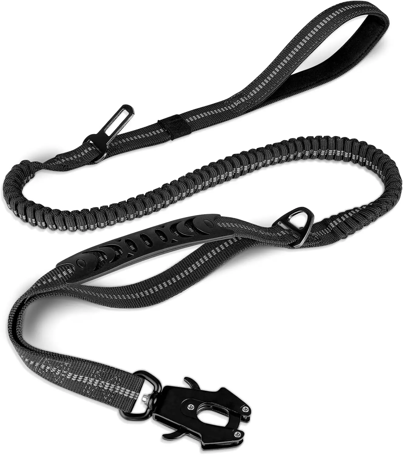 DCLOUD Taktische Hundeleine, robust, 4–6 Fuß, stoßdämpfende Bungee-Leine mit 2 gepolstertem Griff, Metall-Karabiner-Clip, Auto-Sicherheitsgurt, Stron 7