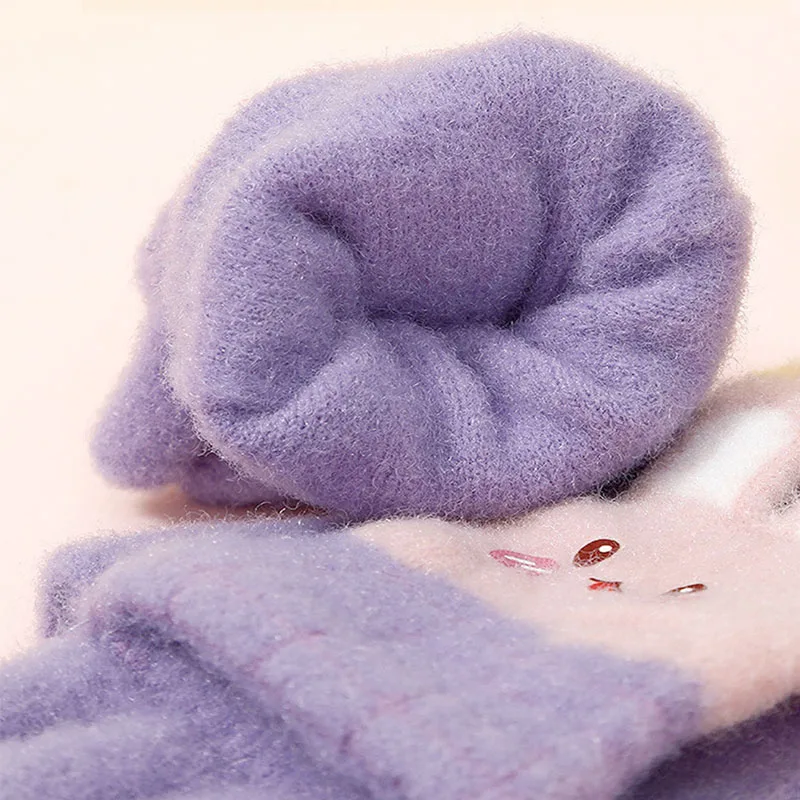 3-12 Years Kids Boys Girls Homework Gloves Cute Rabbit Ear Half Finger Flip Cover Winter Warm Gloves Knitted Cold-Proof Mittens image 6