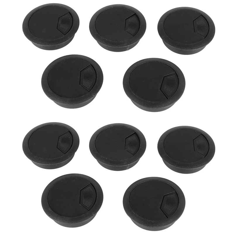 

10 Pcs Black 70Mm Dia Round Plastic Cable Hole Covers For Computer Desk