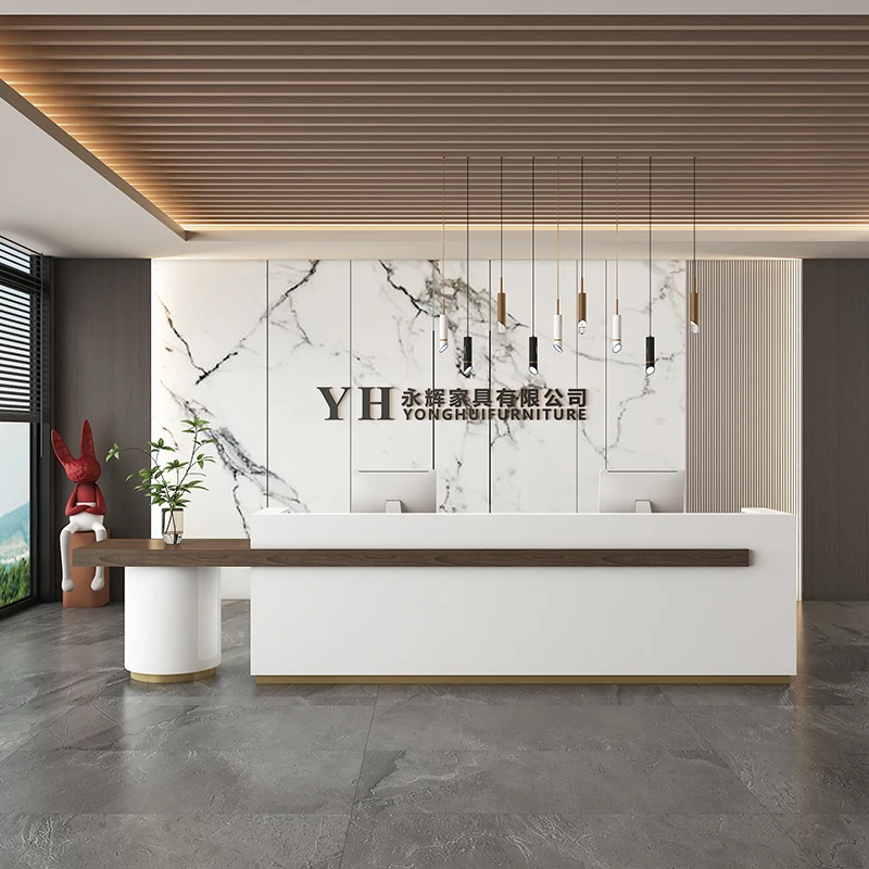 White Massage Reception Desk Modern Beauty Office Waiting Luxury Desk Cabinet Podium Reception Beauty Commercial Furniture