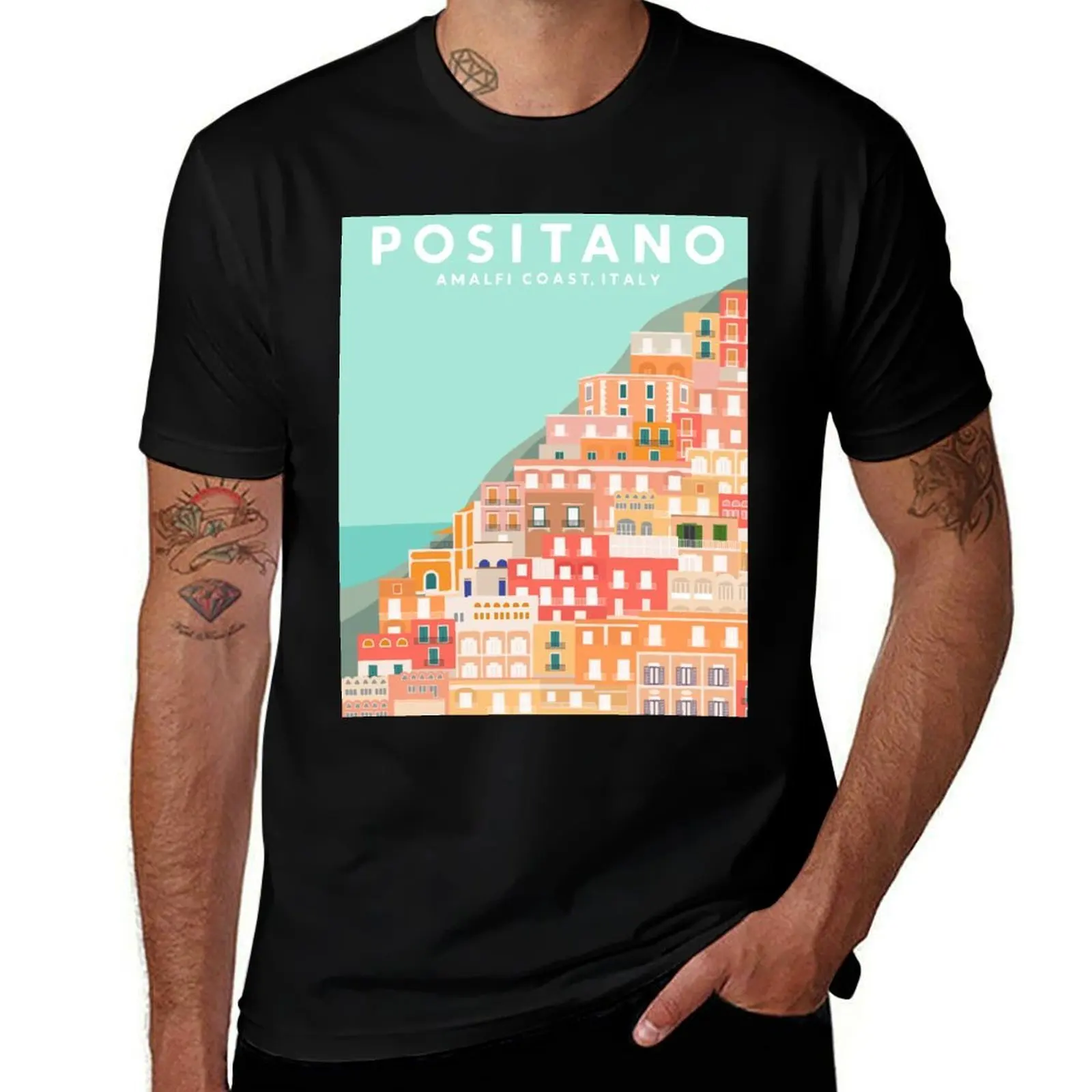 

Positano, Amalfi Coast, Italy Travel Poster T-Shirt Luxury man vintage graphic tee custom shirt vintage clothes anime shirts men