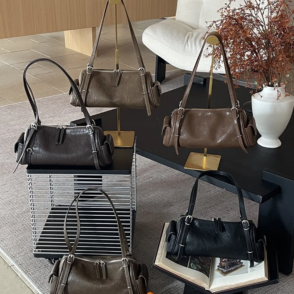 Women Retro Pillow Shoulder Bag, Minimalist Design Large Capacity Underarm Bag, Detachable Double Straps Commuter Handbag