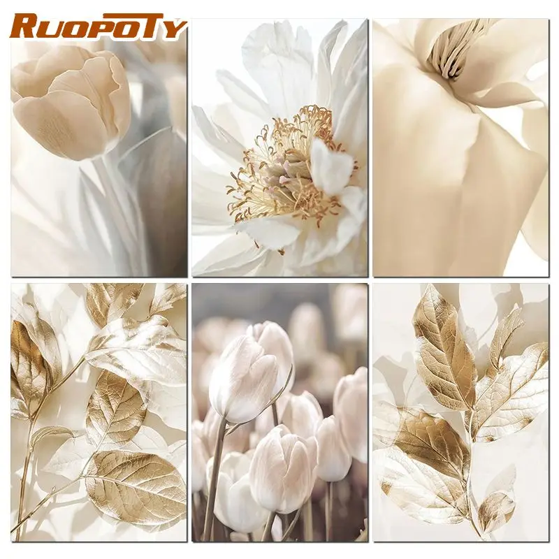 

RUOPOTY 60×75cm Diy Frame White Flowers Painting By Numbers Canvas Paint By Numbers Handpainted Diy Gift For Home