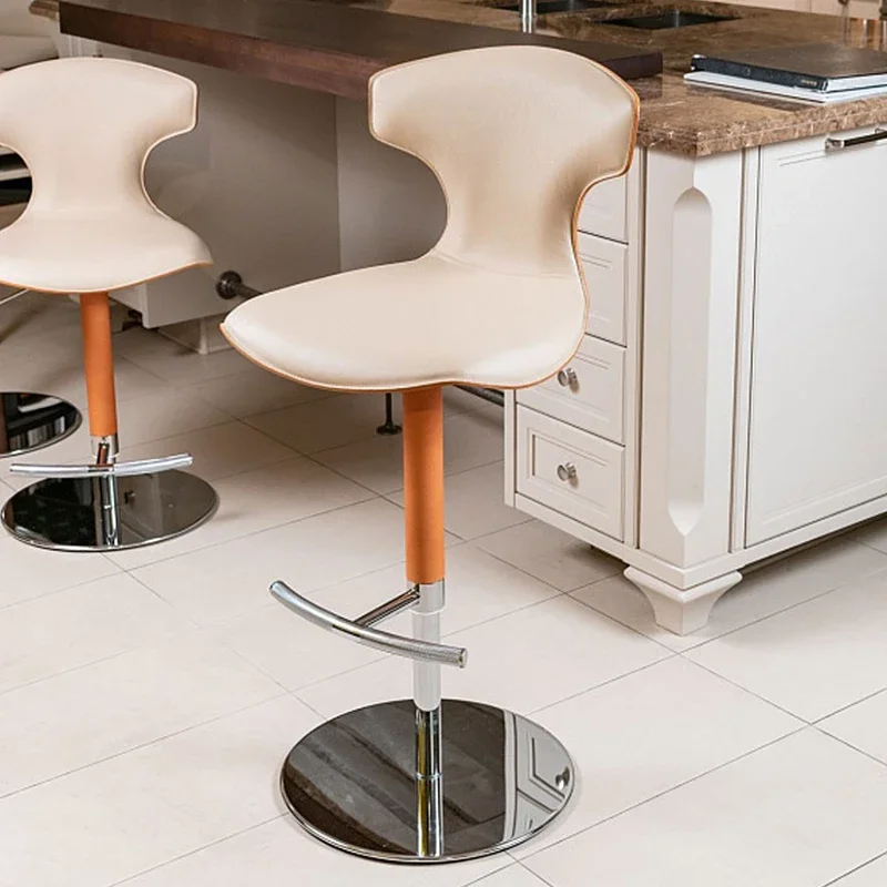 Italian light luxury bar chair modern simple household saddle leather bar chair rotating lifting high foot stool front desk bar