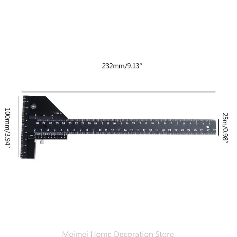 

H7BF Aluminum Alloy Scale Metric Measure Scribing Ruler for T Woodworking Carpentry Marking Tool Line Drawing Ruler
