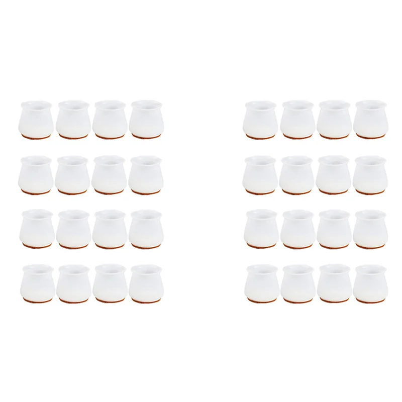 ABVT-Silicone Chair Leg Caps With Felt Pads - Free Moving Table Leg Covers, 32 Pcs Stool Leg Protectors - Transparent White