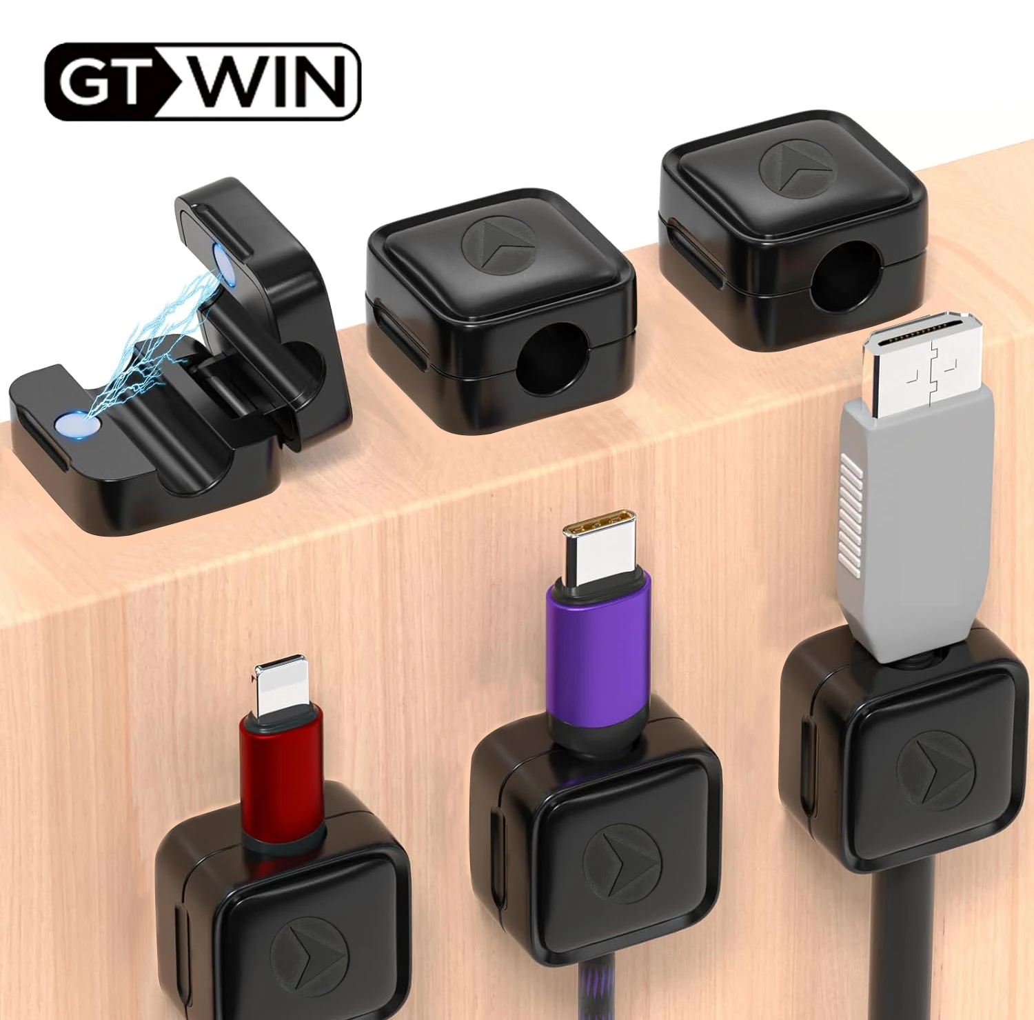 GTWIN Magnetic Cable Clips Cables Organizer Adjustable Magnetic Cable Holder Under Desk Cable Management Wire Keeper