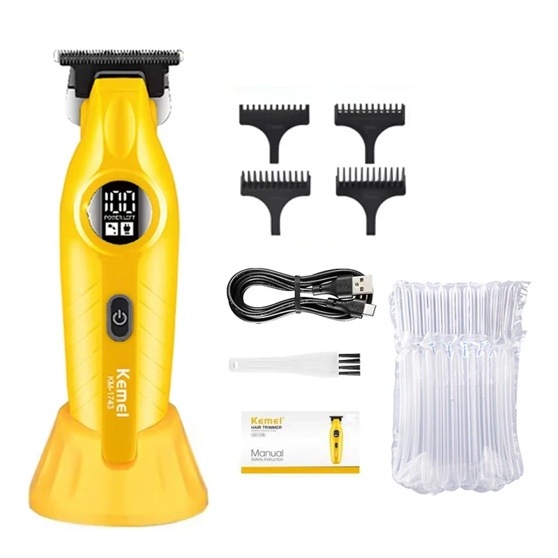 Kemei KM-1743 Oplaadbare elektrische tondeuse voor mannen Draadloze haarsnijmachine met basis Professionele tondeuse