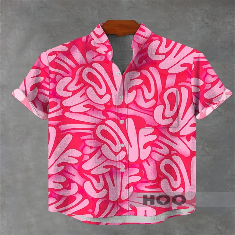 New men's linen short-sleeved shirt, a best-selling style with comfortable fabric, 3D artistic printed ocean pattern