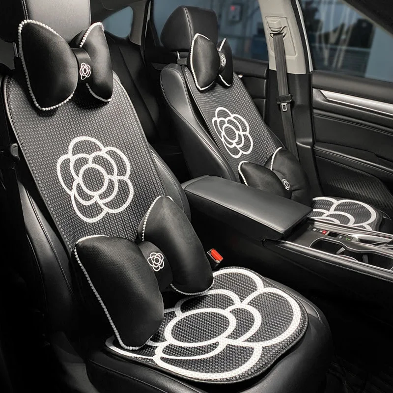 Summer Car Cushion Ice Silk Breathable Camellia Seat Cushion Headrest Lumbar Relief Four Seasons General Purpose Models