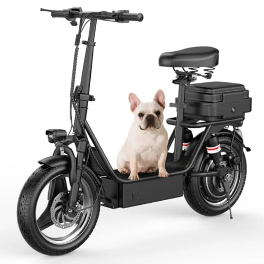 

Electric scooter with seat for adults: aluminum frame, black, 1000W motor, 25 MPH speed, 35-mile range, dual suspension, bright