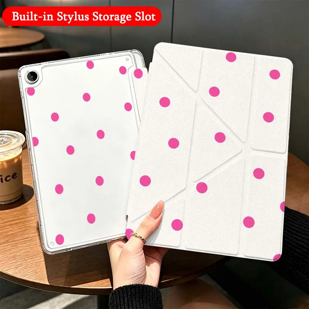 Cartoon Dots Pattern Case For Samsung Galaxy Tab A9 A8 A11 S6 S7 S8 S9 S10 FE Plus Lite Transparent Y-Shaped Folding Tablet