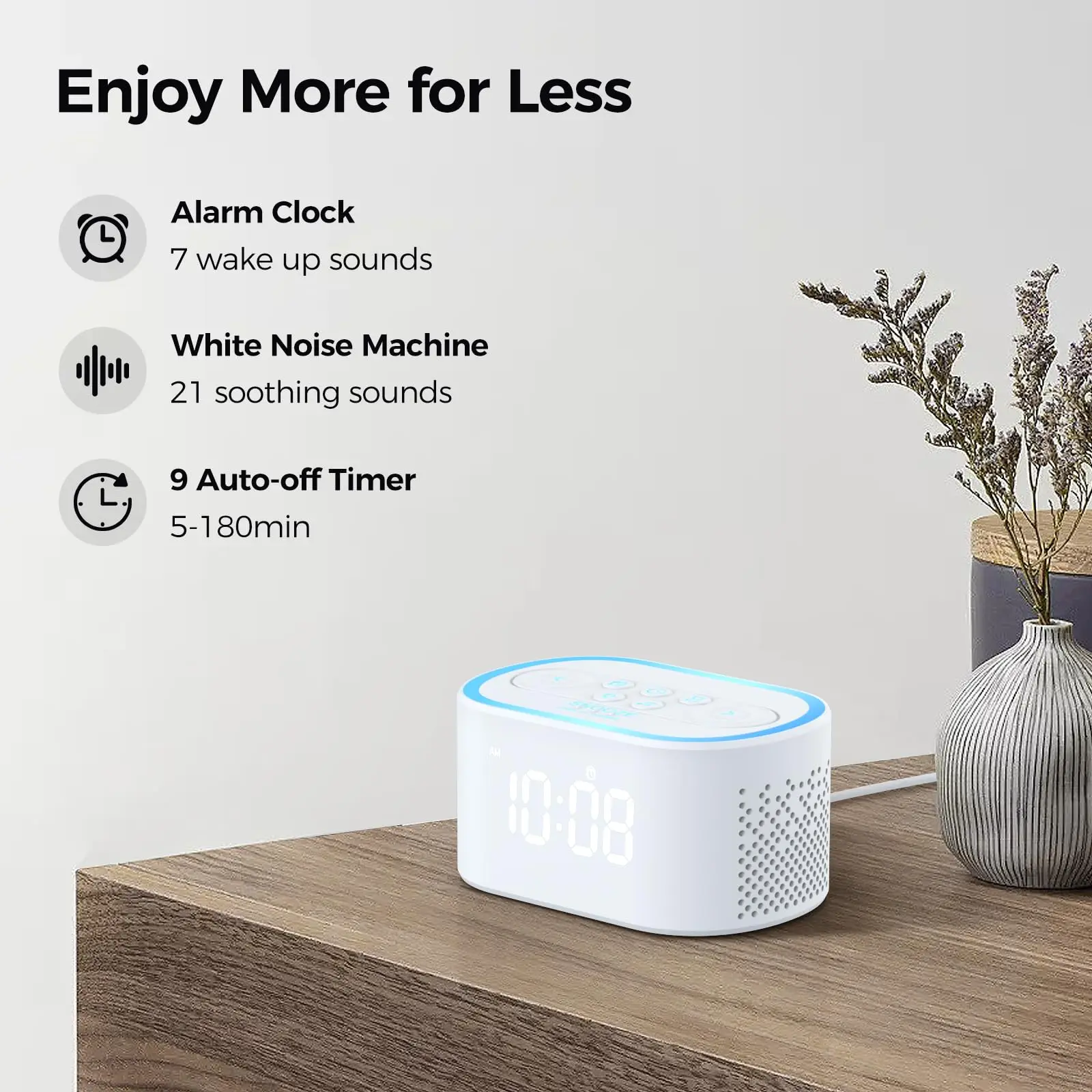 KERCHAN Digital Alarm Clock & White Noise Sound Machine,21 Soothing Sounds,7 Wake Up Sounds,8 Night Lights,9 Sleep Timer