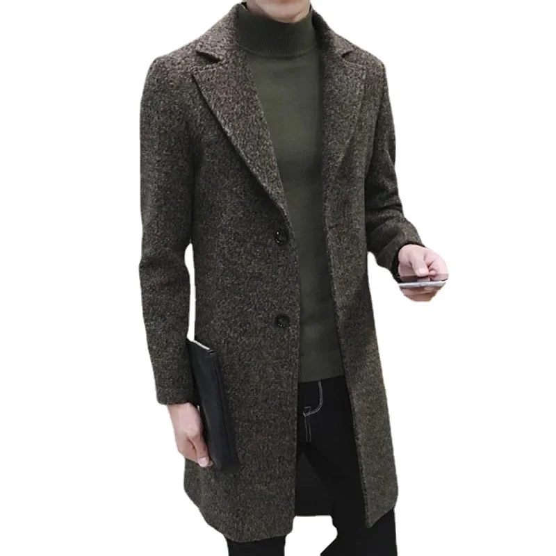 

Men's Thick Wool Blends Trench Long Casual Top Coats Fashion Warm Coat Lapel Collar Overcoat Plus Size 5XL Male Slim Windbreaker