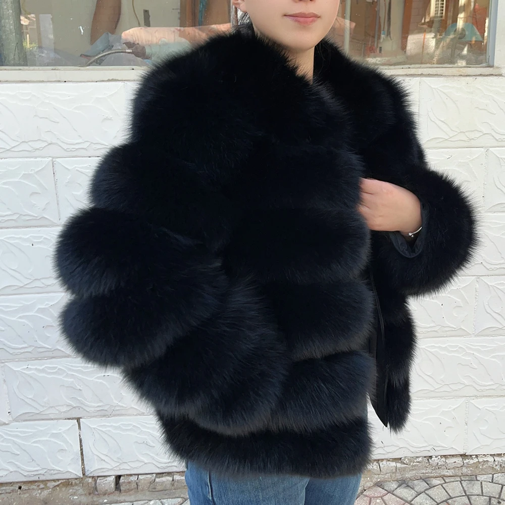 QUEENTINA Winter New Women's Cold Real Fox Fur Coat With Collar Especially Overcoat Leather Female Natural Plus Size 2023 Luxury
