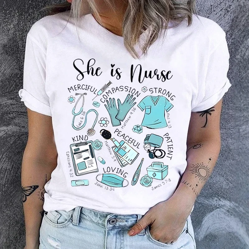 Summer New Women Y2k T-shirt Nurses Featuring A Christian Theme Perfect for Nurse Day Celebrations A Thoughtful Gift for Nursing