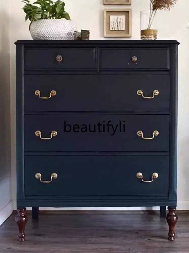 

French retro solid wood chest cabinet multi-drawer storage cabinet carved decorative locker07A