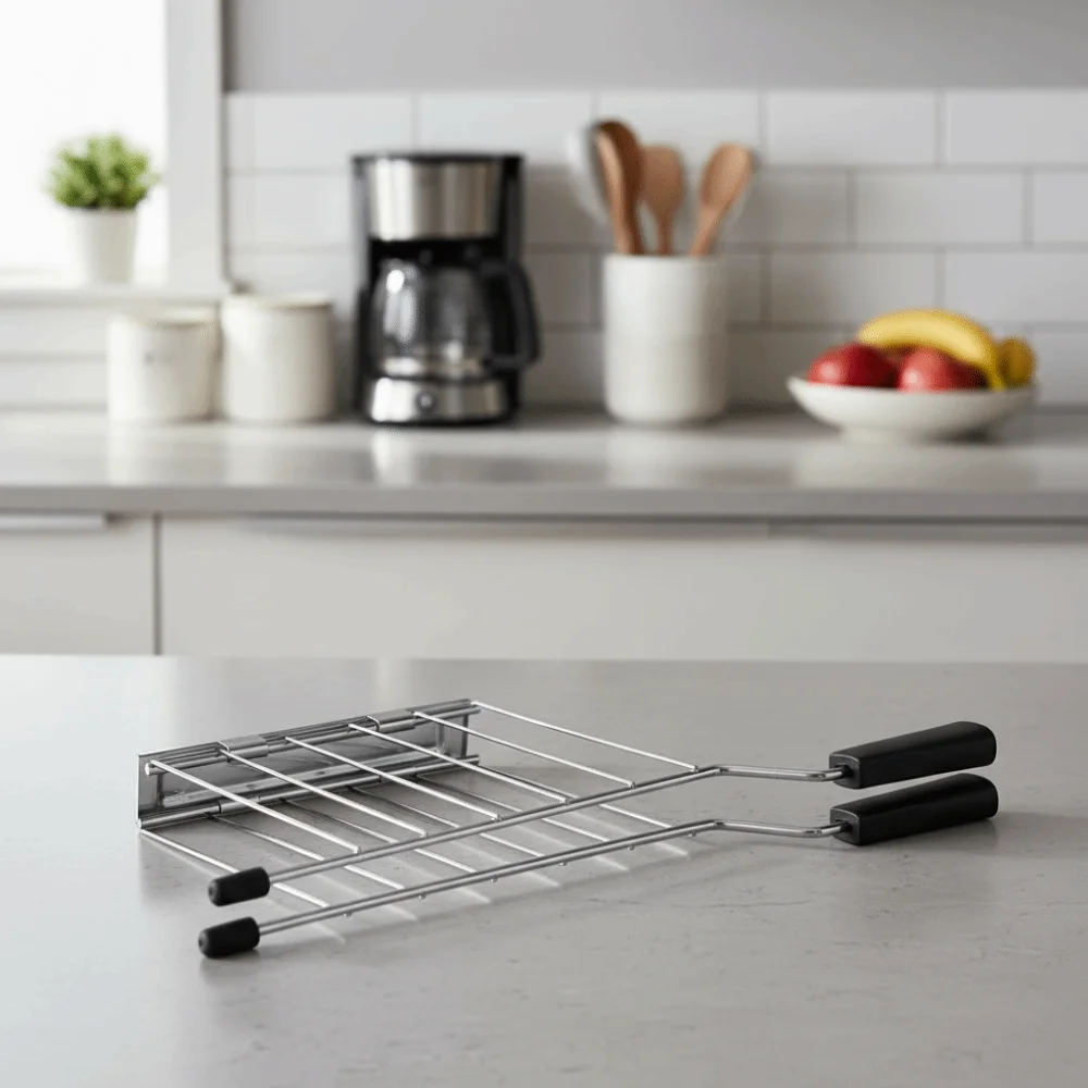 Stainless Steel Toaster Grill Rack Anti-scald Handle Heat-resistant Toast Slice Holder Professional Sandwich Holder Breakfast