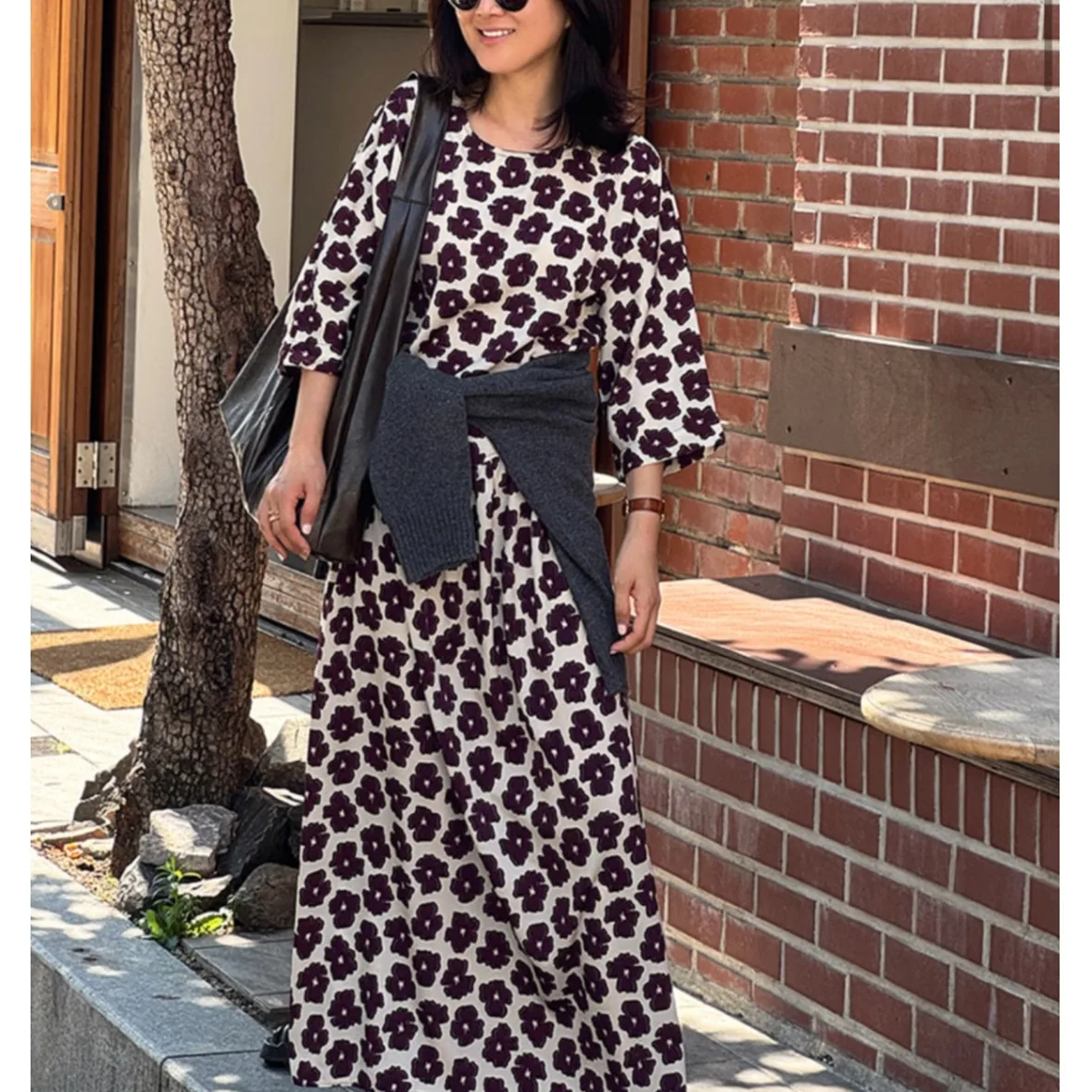 กระโปรงยาวลายดอกไม้สไตล์เกาหลีสำหรับผู้หญิง ดีไซน์หลวม แฟชั่นระดับไฮเอนด์ เหมาะสำหรับใส่ไปทำงาน